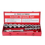 KATSU Socket Wrench Set 3/4 Inch 21PCs,19-50mm Metric 6-Point Hex Drive with 24-Teeth Ratchet Wrench in Steel Case, Mechanic Tool Set, for DIY Garage Auto Car Repair (Budget)