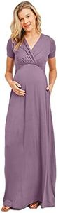 LaClef Women's Maternity Maxi Dress with Side Pocket for Baby Shower or Photography, Dusty Lilac, Large