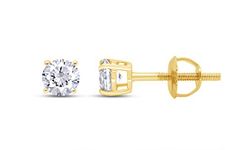Round Natural Diamond Stud (IGI Certified 0.70 ct & up) Popular Plus Quality Screw Back Earrings in 14k Solid Gold, 0.04 Ctw & Up, 0.08 CARATS, Yellow Gold, Diamond