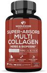 Super-Absorb Multi Collagen Pills (Type I II III V X) Organic Herbs and Bioperine - Hair, Skin, Nails, Joints - Hydrolyzed Collagen Peptides Protein Supplement for Women Men (90 Capsules)