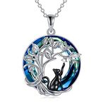 VONALA Crystal Black Cat Necklace for Women Sterling Silver Cat Jewelry for Women Tree of life Necklace Cat Gifts for Cat Lover Birthday Gifts