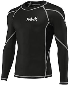 Hawk Sports Mens Compression Shirts Base Layer Athletic Gym MMA BJJ Rash Guard No Gi Full Long Sleeve Rashguard Shirt for Men (Black, XX-Large)