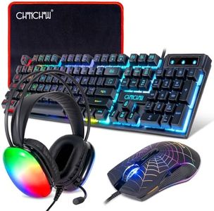 Gaming Keyboard Mouse Mousepad and Headset with mic Combo All in One USB Wired RGB Backlit Rainbow Side Button Gamer Bundle Set Compatible with PC Windows Xbox one PS4 PS5(Black)