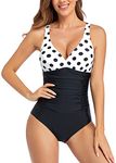 Ruched Tummy Control One Piece Swimsuit Swimwear Retro Vintage Bikini Bathing Suit Swimming Costume for Women(BD,L)