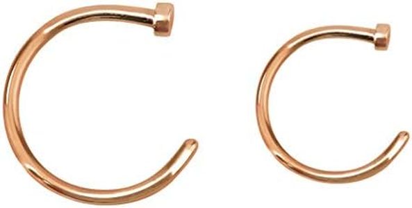 FIFTH CUE Rose Gold Flat Disc Nose Hoop 316L Surgical Steel Ring (18G - 8mm & 10mm (Both Sizes))