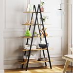 YOUDENOVA 5-Tier Ladder Bookshelf, Industrial A-Shaped Bookcase, Christmas Village Display Stand, Tall Ladder Shelf Storage Organizer for Living Room, Home Office, Black