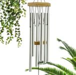 UpBlend Outdoors Wind Chimes for Outside - Deep Tone Wind Chimes, Windchimes Outdoors, Memorial, Sympathy, Loss of Loved One, Gifts for Women, Ideas for Mom, Grandma, Outdoor Porch, 29" Silver