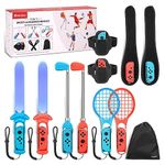 11 in 1 Switch Sports Accessories Bundle, innoAura Switch Sports Games Accessories Kit with Switch Tennis Rackets, Golf Clubs, Swords, Wrist and Leg Strap for Switch/Switch OLED includes Storage Bag