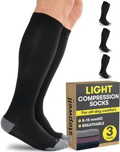 STEPWELL Light Compression Socks for Men & Women - 3 Pairs | Black | Soft Breathable 8-15 mmHg Compression Socks for Flying, Exercise, Comfort and Support-3P