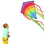 Kites for Children, Easy to Fly Rainbow Delta Kites for Kids Ages 4-12, Perfect for Beginners, Outdoor Beach Toys with Colorful Tail, Kites and Flying Toys for Kids and Adults