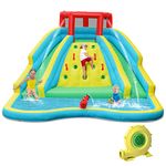 HONEY JOY Inflatable Water Slide, Giant Kids Water Park w/ 2 Long Slides & Climbing Wall, Water Hoses & Cannon, Large Splash Pool, Outdoor Blow Up Waterslides for Backyard(with 750w Blower)