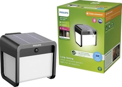 PHILIPS Ezra Ultra Efficient Outdoor Solar Wall Light with Sensor, 3000K White Light, 250/25lm, Black