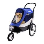 Petique Trailblazer Pet Jogger/Stroller, Bike Trailer, Shock Absorbing Bike Wheels, Large Entry Way, Peek-a-Boo Window, Small/Medium/Large Dogs, Cats and Pets, Supports up to 77LBS - Atlas (Blue)