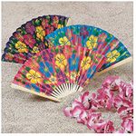 Fun Express - Hibiscus Print Folding Fans for Party - Party Supplies - Favors - Fans - Party - 12 Pieces