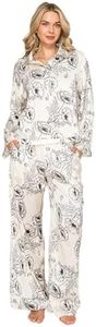 Badgley Mischka Floral Silky Satin Long Sleeve and Wide Leg Pajama Set Cream