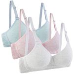 Yintry Cotton Teen Girl’s Sport Bra with Adjustable Detachable Strap Wire Free Training Bralette 3 Pack A-Cup