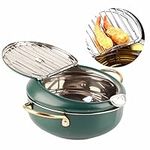 Alvinlite Deep Frying Pot, Japanese Style Stainless Steel Deep Fryer with Temperature Control and Oil Drip Rack Lid House Non-Stick Frying Pan