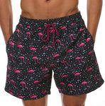 pjsonesie Swimming Trunks Men Surfing Waterproof Beach Shorts with Pockets (US M (Fits Waist 32.5" - 34",Tag XL), H-Flamingos)