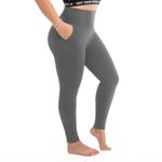Walifrey Plus Size Leggings with Pockets for Women, High Waist Opaque Tummy Control Leggings Grey XXL