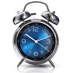 4 inches Twin Bell Extra Loud Alarm Clock with Backlight,Battery Operated,Silent Non Ticking,for Heavy Sleepers,Bedrooms,Bedside Table,Retro Decorative Desk Clocks. (Blue)