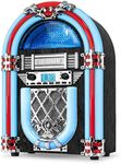 Victrola Nostalgic Wood Countertop Jukebox with Built-in Bluetooth Speaker, 50's Retro Vibe, 5 Bright Color-Changing LED Tubes, FM Radio, Wireless Music Streaming, AM/FM Radio, Aux Input