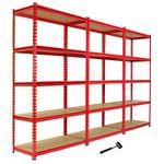 Pack of 3 Garage Shelving Unit 5 Tier Heavy Duty Rack for Storage Steel Utility Shelves Metal MDF Boltless Racking Assembly System 183 x 90 x 45cm 5400KG Capacity 360KG Per Shelf Rubber Mallet