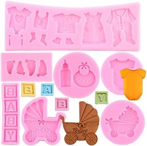 MIYAHOUSE Baby Silicone Fondant Mold Baby Shower Themed Cake Fondant Molds Baby Feet Molds Baby Bottle Cradles Mold For Baby Birthday Cake Decorating Chocolate Gum Paste Polymer Clay Set Of 7