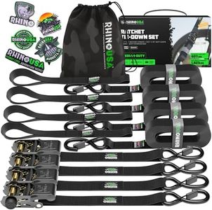 Rhino USA Ratchet Straps Tie Downs (4-Pack) - 1 Inch x 15 Feet (1,823lb Break Strength) - Ultimate Tie Down Straps with Safety S Hooks - Premium Straps for Trucks, Cargo, Moving, Appliances - Black