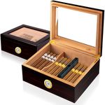 Slege Cigar Humidor, Humidor Cigar Box,Handcraft Cedar Humidor with Hygrometer,Humidifier,Divider-Cuban Cigar Desktop Humidor Glass Top Smoke Storage Box,Men's Gift(25-50 Cigars)