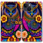 Bcov iPhone 15 Case,Colorful Owl Mandala Flower Leather Flip Phone Case Wallet Cover with Card Slot Holder Kickstand for iPhone 15