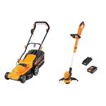 LawnMaster 1600W Electric Lawn Mower with 37cm cutting width, ideal for medium sized lawns & MX 24V 25cm Cordless Grass Trimmer and Edger - Battery Powered Garden Strimmer, MX 24V Lithium Ion 2.0Ah