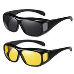 SHEEN KELLY 2pcs Polarized Night Vision Goggles Fit Over Prescription Glasses Wrap Arounds Sunglasses for Protection