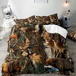 VIVIHOME 3PCS Camo Bedding, Duvet Cover Queen, Bear Deer Elk Moose Fish Mallard Duck Woodland Animal Wildlife Hunting Lodge Cabin Farmhouse Bedding, Rustic Bedding Quilt Comforter Cover, 2 Pillowcases