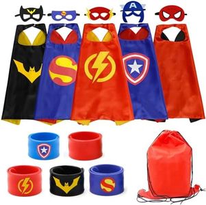 RioRand Superhero Capes 5PCS Kids Costumes with Masks and Slap Bracelets Original Logo for Boys Dress Up Party Favors - Multicolored -