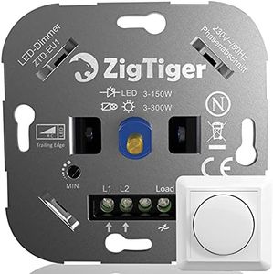 Zigtiger Interruptor Luz con Atenuador, Interruptor Regulador de Luz 2 vías, empujar interruptor para Regulable LED 3-150W, INC/HAL 3-300W, 3 años de Garantía, blanco