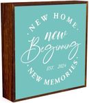 Great House Gifts New Home Gift Ideas Great Housewarming Decor Gift, New Home Decor Rustic Home Accessories Tabletop Decorative Sign Plaque New Wooden Box for Home New Beginning New Memories-bluegreen