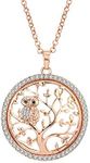 Ouran Tree of Life Necklace for Women,Owl Pendant Necklace Silver Gold Long Chain Necklace for Girls Friendship, Glass, Cubic Zirconia