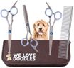 Dog Grooming Scissors Kit with Rounded Blunt Tips - Straight, Curved & Thinning Shears - Best Tools for Goldendoodles, Poodles & Doodles - Professional Grade Steel, 4 Pc Set [We Love Doodles]