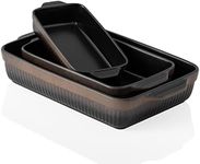 Kanwone Ceramic Baking Dishes, Rectangular Lasagna Pans, Casserole Dishes, Bakeware Set for Cooking, Kitchen, Cake Dinner, 9 x 13 Inches, Stripe Series - Reactive Glazed (Matte Black)