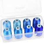 New brothread - 15 Options - 8 Snap Spools of 1000m Each Polyester Machine Embroidery Thread with Clear Plastic Storage Box for Embroidery & Quilting - Different Blue