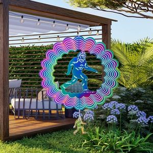 Bigfoot Wind Spinners, Big Foot Sasquatch Gifts for Men/Women, 12 inch 3D Stainless Steel Hanging Wind Spinner Metal Wind Catchers Kinetic Sculpture for Indoor/Outdoor Decor, Yard Art Decoration