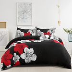 DJY 3 Pieces Duvet Cover Set Queen Red Floral Pattern Comforter Cover Elegant Boho Floral Duvet Cover with 2 Pillow Cases Lightweight Microfiber Bedding Duvet Cover Set All Season(Queen,90''x90'')