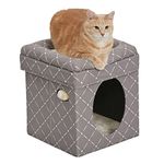 MidWest Homes for Pets Cat Cube, Cat House / Cat Condo in Fashionable Mushroom Diamond Print, 39.37L x 39.37W x 41.91H Centimeters; Model 137-MRD