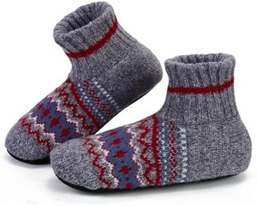 LEMZONE Mens Fuzzy Slipper Socks with Grippers Winter Warm Indoor Sherpa Lined House Socks