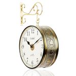 CRAFTEL Metal Analog Double Sided Vintage Station Wall Clock with Brass in dial (Golden :12 Inches)