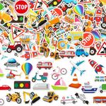 JULBEAR 300 Pieces Transportation Foam Stickers Bulk Self-Adhesive Cartoon Race Car Bus Vehicle Truck Stickers for Crafts Transportation Theme Party Favors Decoration School Reward DIY Supplies