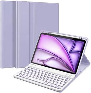 Fintie Keyboard Case for iPad Air 11-inch M2 (2024), iPad Air 5th Generation (2022) / iPad Air 4th Gen 10.9" - Soft TPU Back Cover w/Magnetically Detachable Bluetooth Keyboard, Backlight/Purple