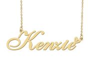 18k Gold Plated Kenzie Name Necklace Heart Charm Pendant Stainless Steel Graduation Jewelry for Womens Teens 16"