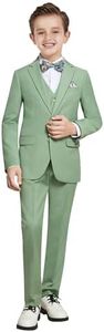 Plavict Boys Suit Light Green Slim Fit Size 18 Youth Formal Suits for Big Kids Toddler Tuxedo Dresswear Ring Bearer Outfit Wedding Tuxedo Set Children's Dress Clothes 5-Piece trajes para niños