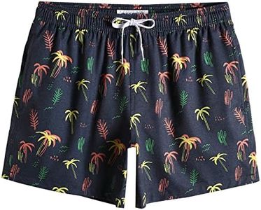 MaaMgic Mens Quick Dry Solid 4 Way Stretch Swim Trunks with Mesh Lining Swimwear Bathing Suits, Hot Tree, Small(Waist:28"-30")